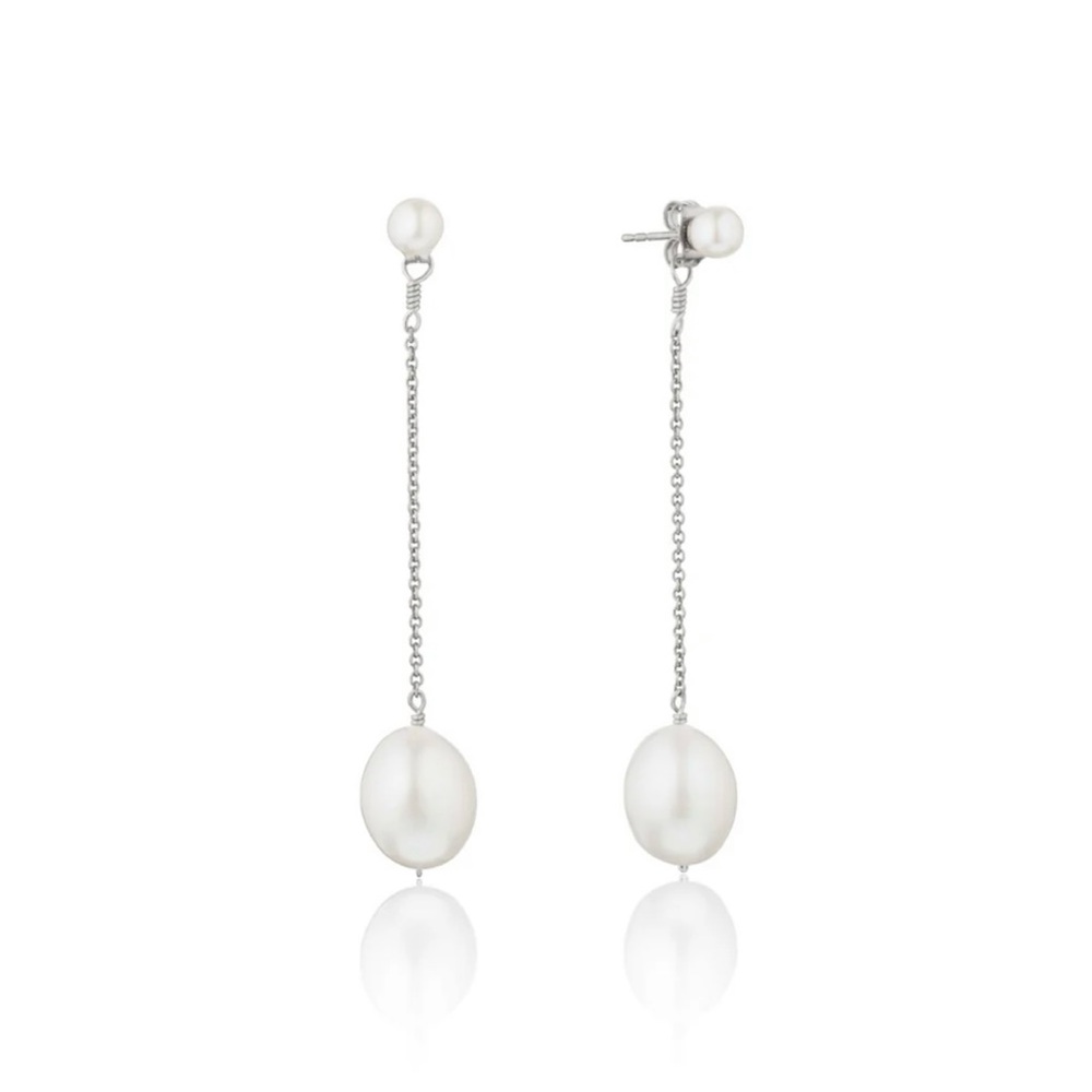 Elegant Silver and White Pearl Drop Earrings